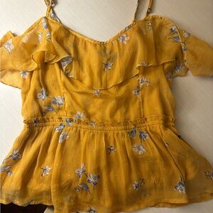 Abercrombie & Fitch Yellow Ruffled Peplum Blouse